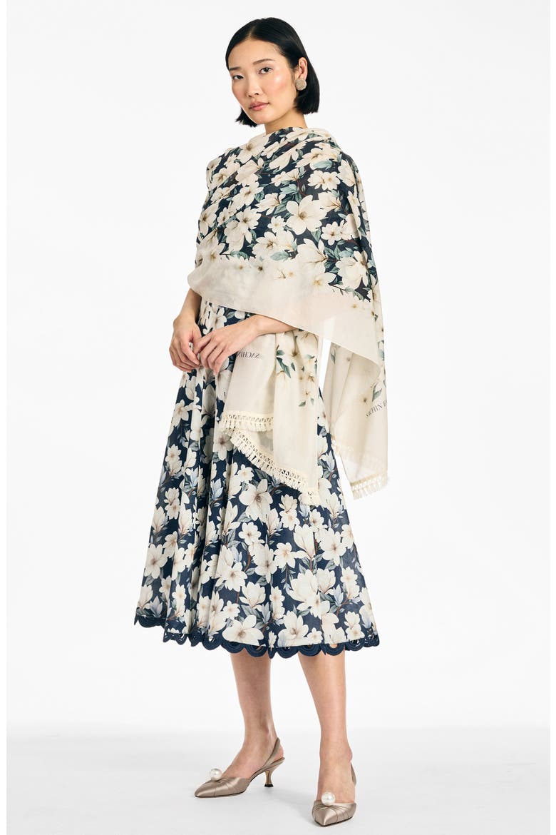 Florie Floral Cotton & Silk Scarf, Alternate, color, MIDNIGHT MAGNOLIA