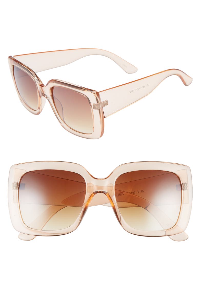 50mm Translucent Square Sunglasses, Main, color, PEACH CLEAR