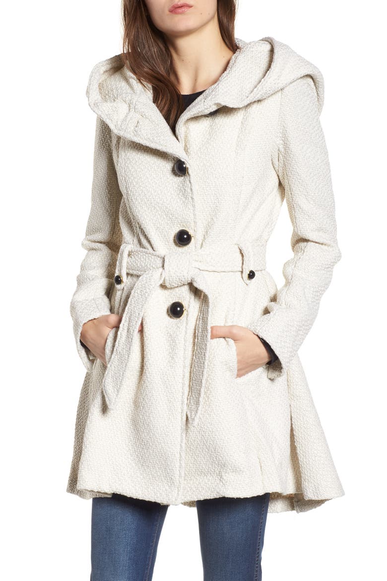 Belted Hooded Skirted Coat, Main, color, IVORY