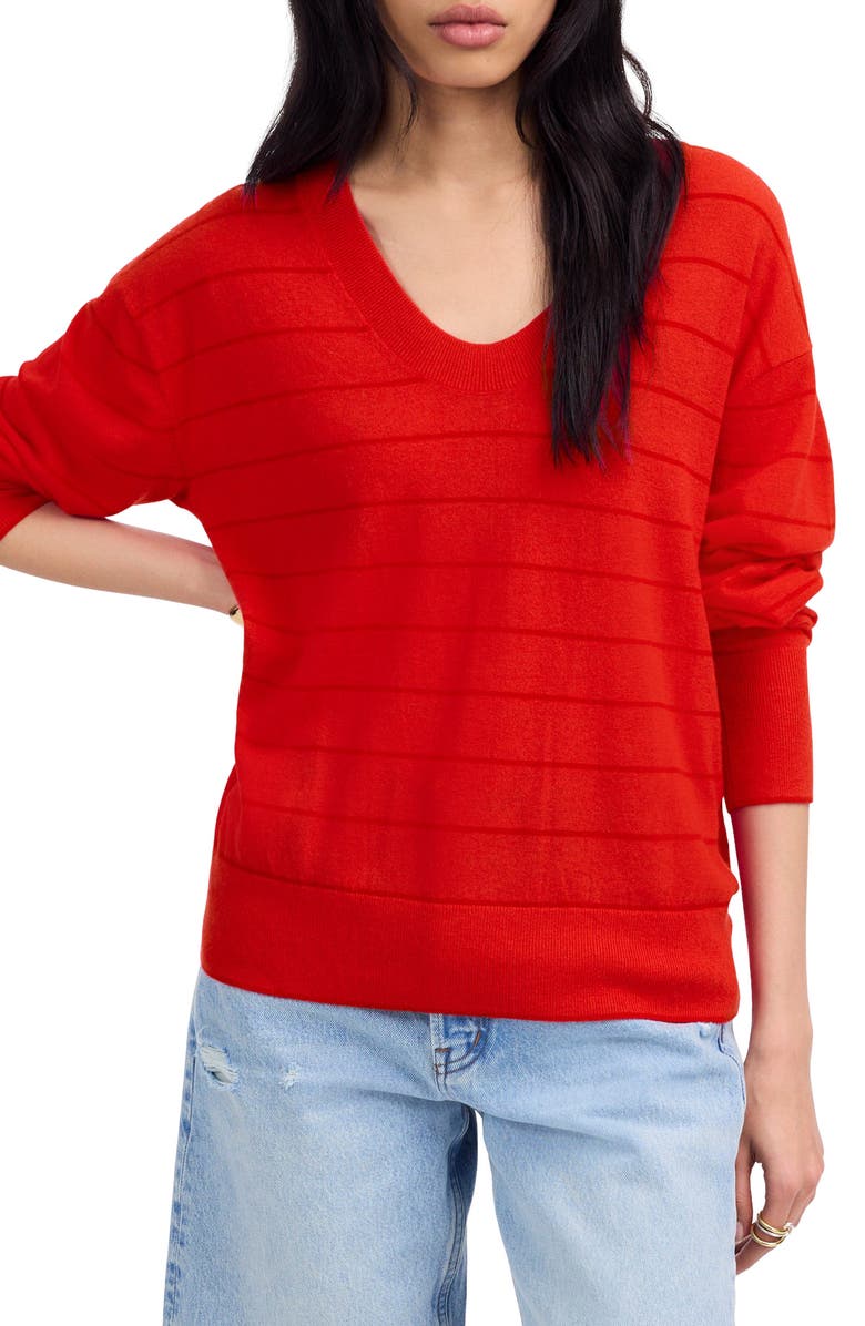 Madewell Sandri Stripe Cashmere Blend Sweater, Main, color, Festival Red Mini Stripe