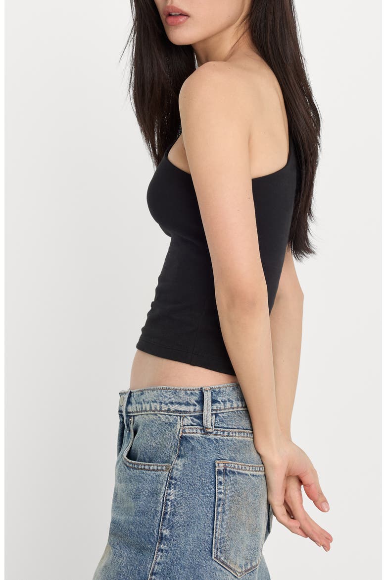 Stretch Cotton One Shoulder Crop Tank, Alternate, color, BLACK001
