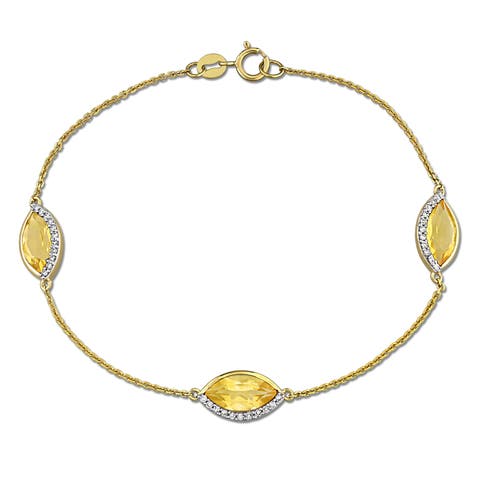 Gemstone & Diamond Station Bracelet 14K