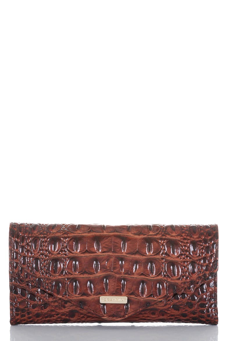 Veronica Melbourne Croc Embossed Leather Envelope Wallet, Main, color, PECAN