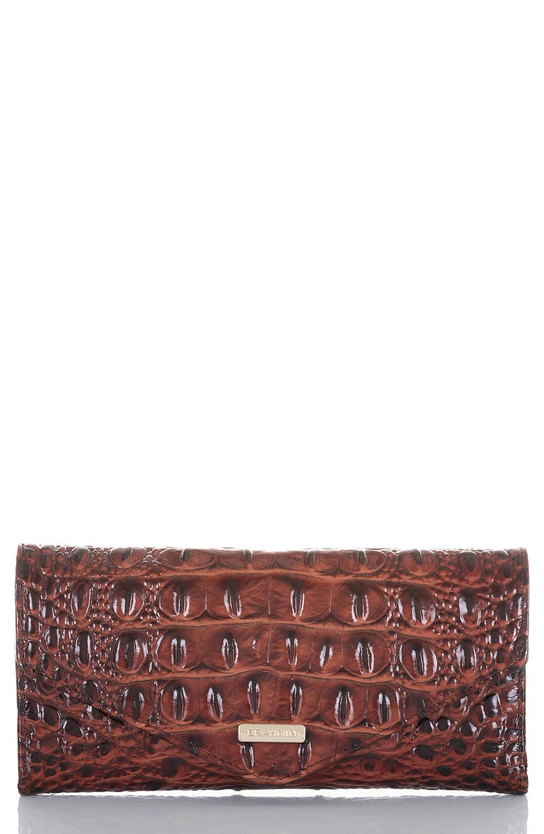 Brahmin Veronica Melbourne Croc Embossed Leather Envelope Wallet, Main, color, Pecan
