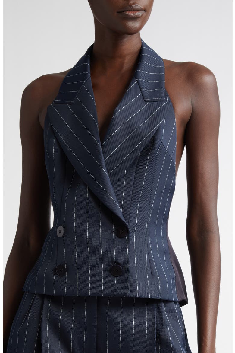 Pinstripe Tailored Halter Vest, Alternate, color, NAVY