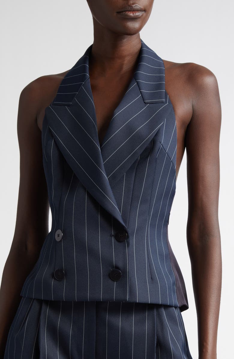 LaQuan Smith Pinstripe Tailored Halter Vest, Alternate, color, 