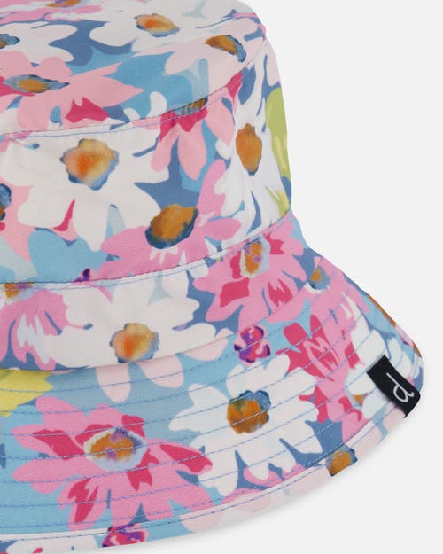 Deux Par Deux Baby Girl's Printed Beach Sun Hat White, Pink, And Green Flowers In White, Pink, And Green Flowers