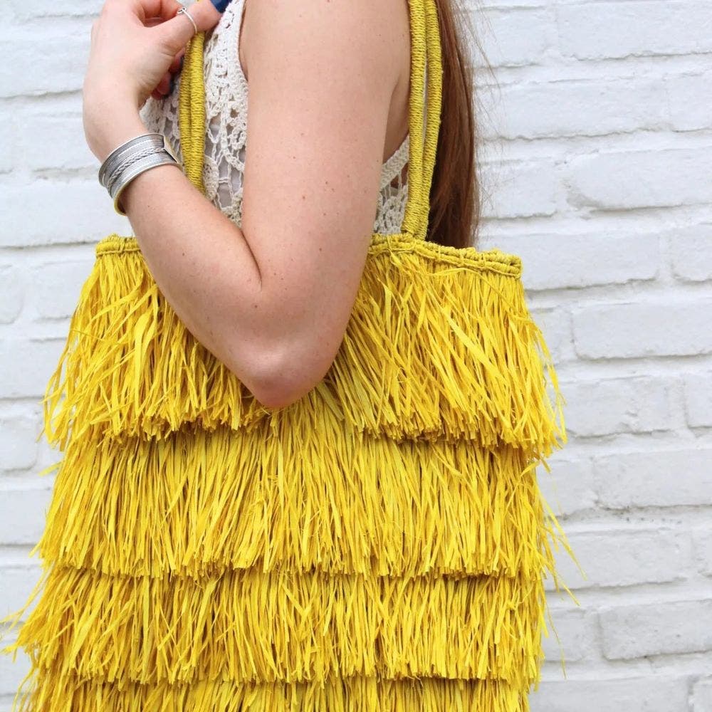 The Sasha Raffia Tote Bag, Alternate, color, Yellow