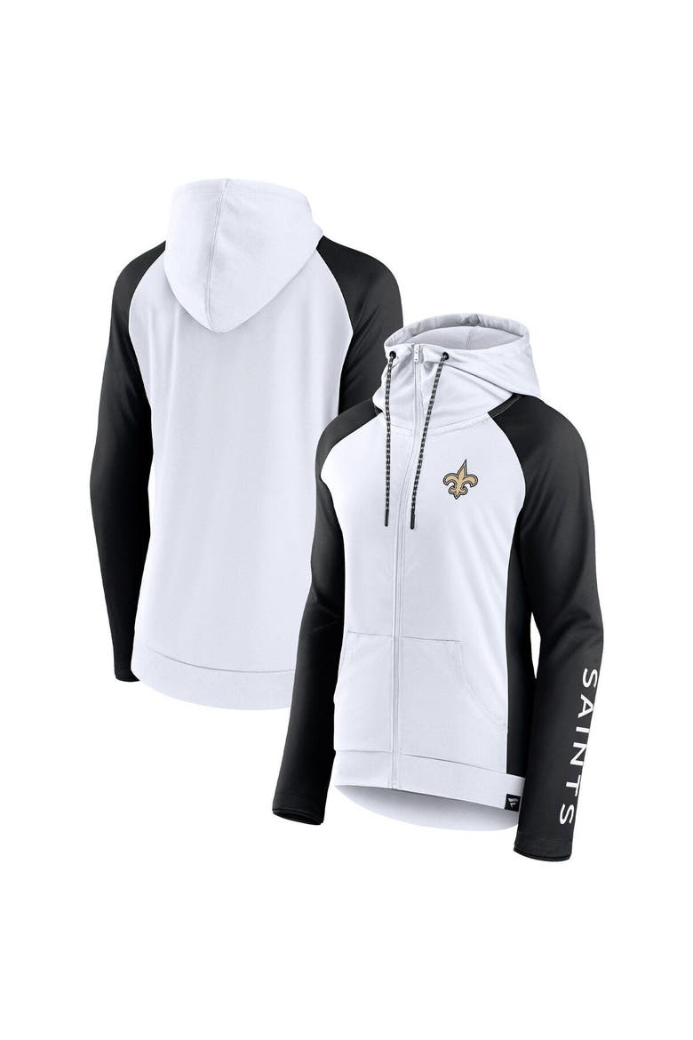 Women's Fanatics Branded White/Black New Orleans Saints End Around Lightweight Raglan Full-Zip Hoodie Jacket, Main, color, White