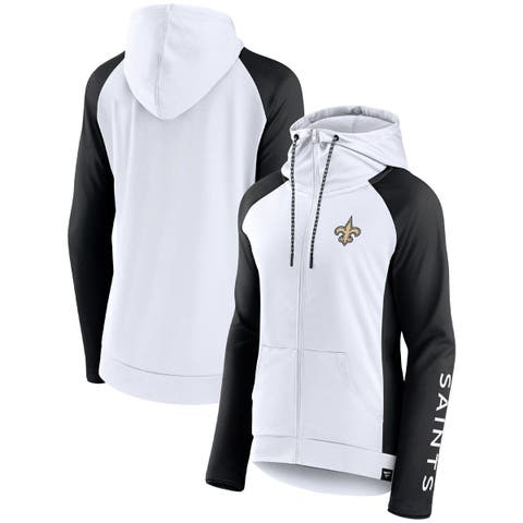 Women's Fanatics Branded White/Black New Orleans Saints End Around Lightweight Raglan Full-Zip Hoodie Jacket