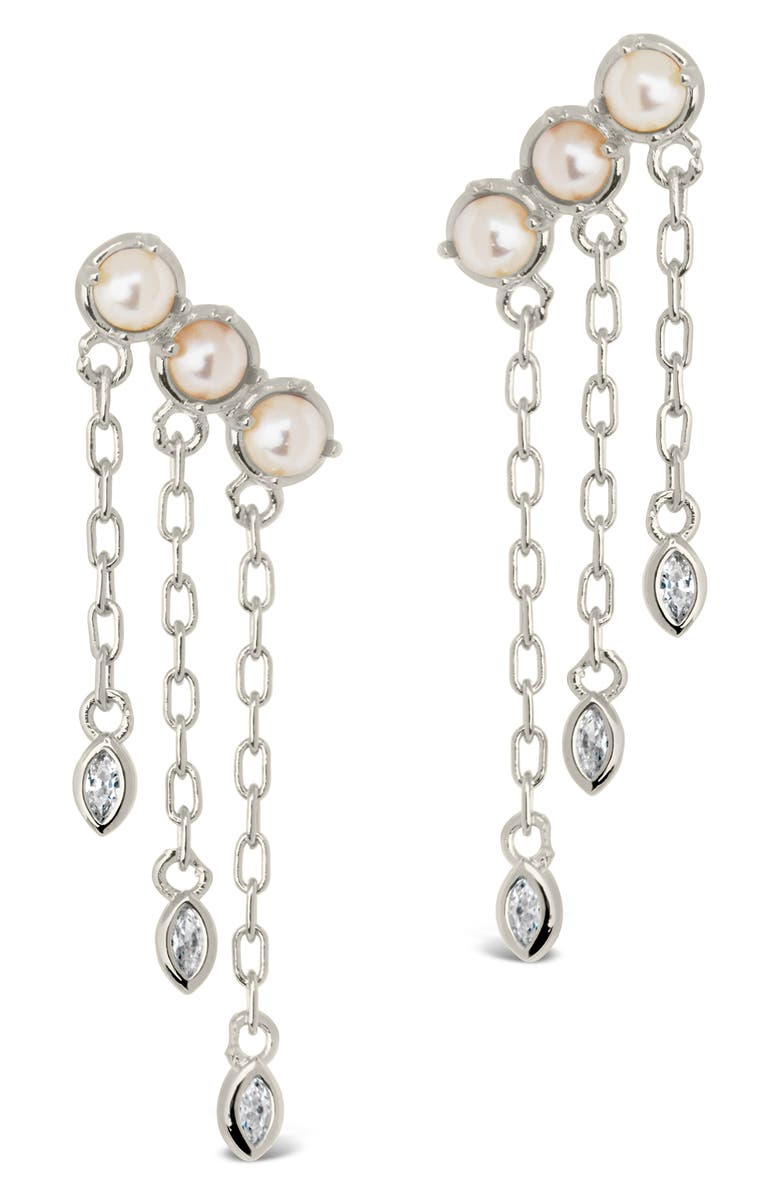 Sterling Forever Rhiannon Cultured Pearl & Cubic Zirconia Drop Earrings, Alternate, color, Silver