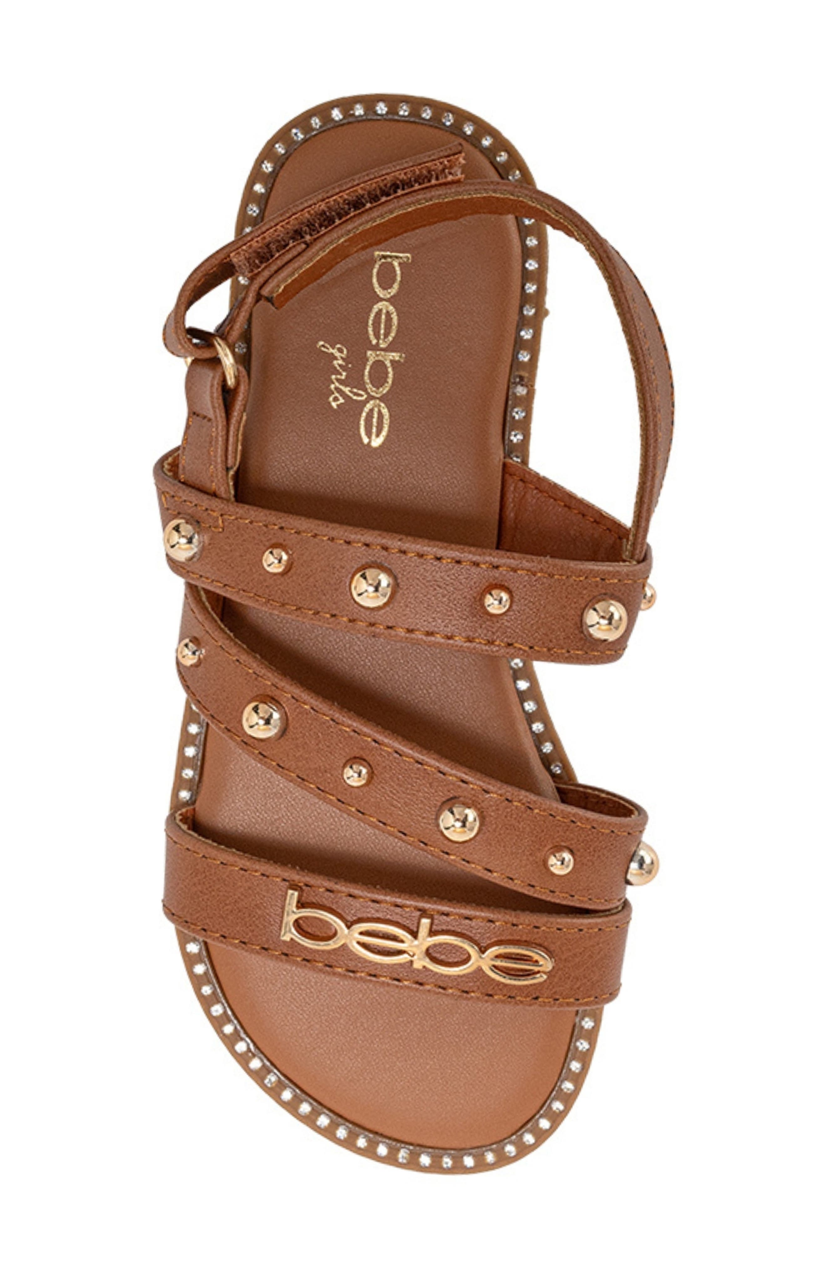 bebe Studded Strap Sandal, Alternate, color, Cognac