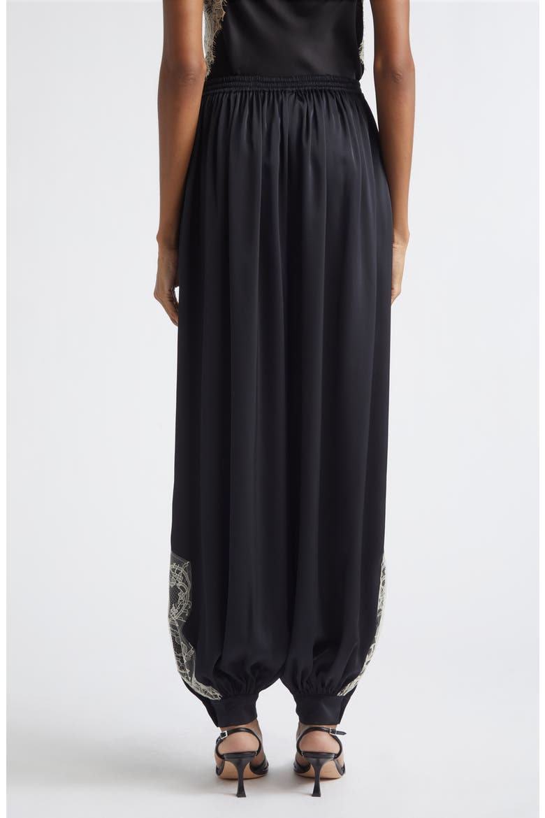 Esme Lace Detail Satin Balloon Pants, Alternate, color, BLACK/ GARDENIA