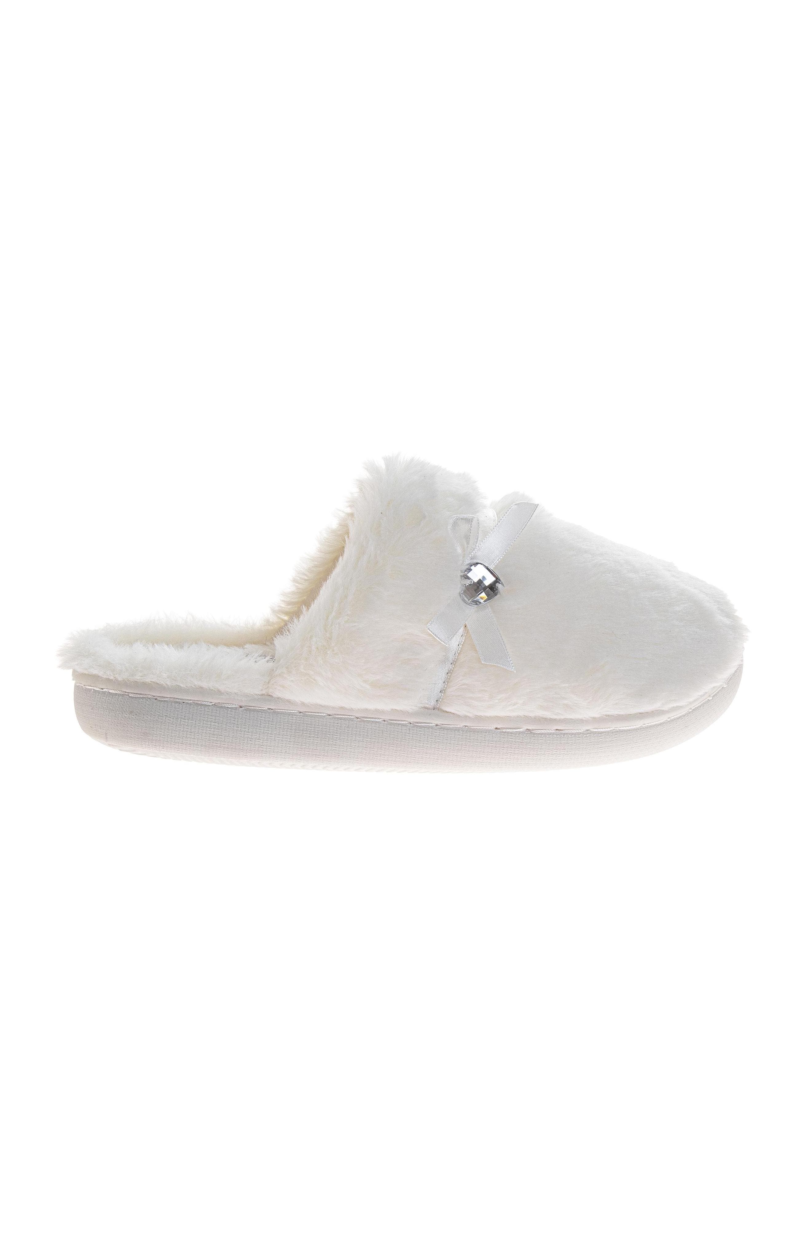 Womens Sparkling Brooch Slippers, Alternate, color, WHITE