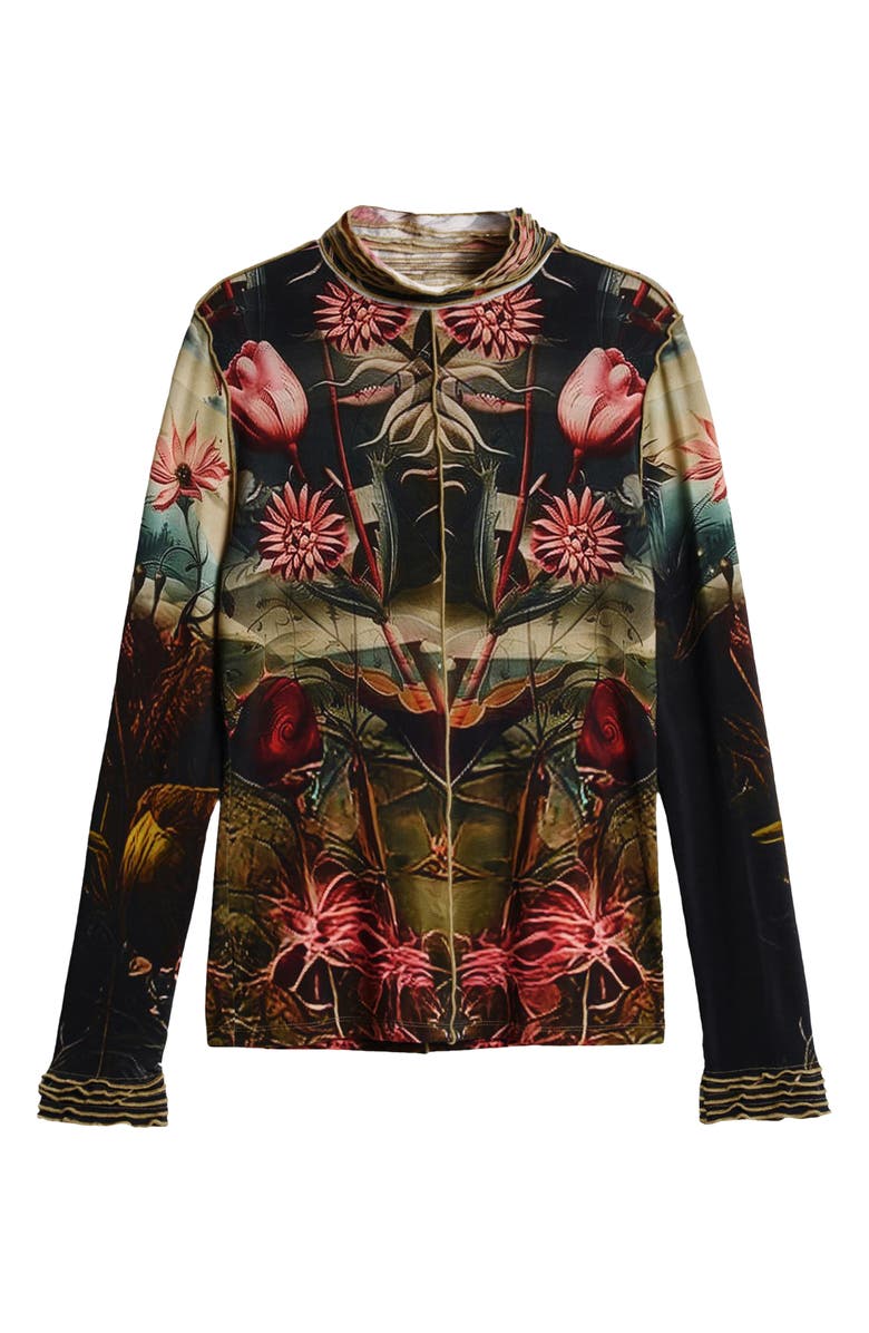 Desigual Floral Print Long Sleeve T-Shirt, Alternate, color, Black