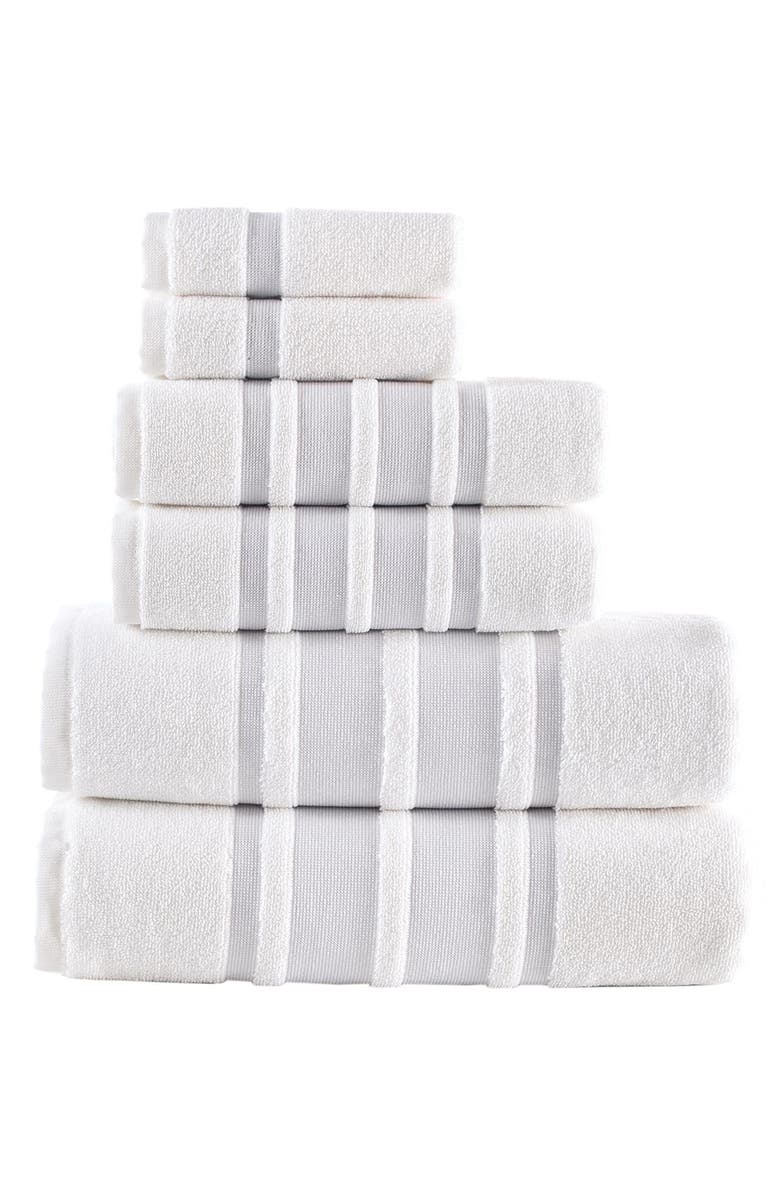 Brooks Brothers Contrast Border 6-Piece Towel Set, Main, color, Silver
