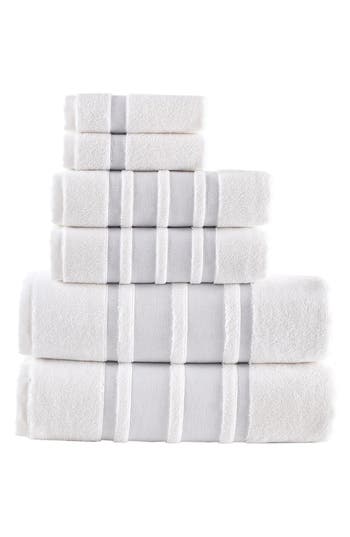 Brooks Brothers Contrast Border 6-piece Towel Set In Silver