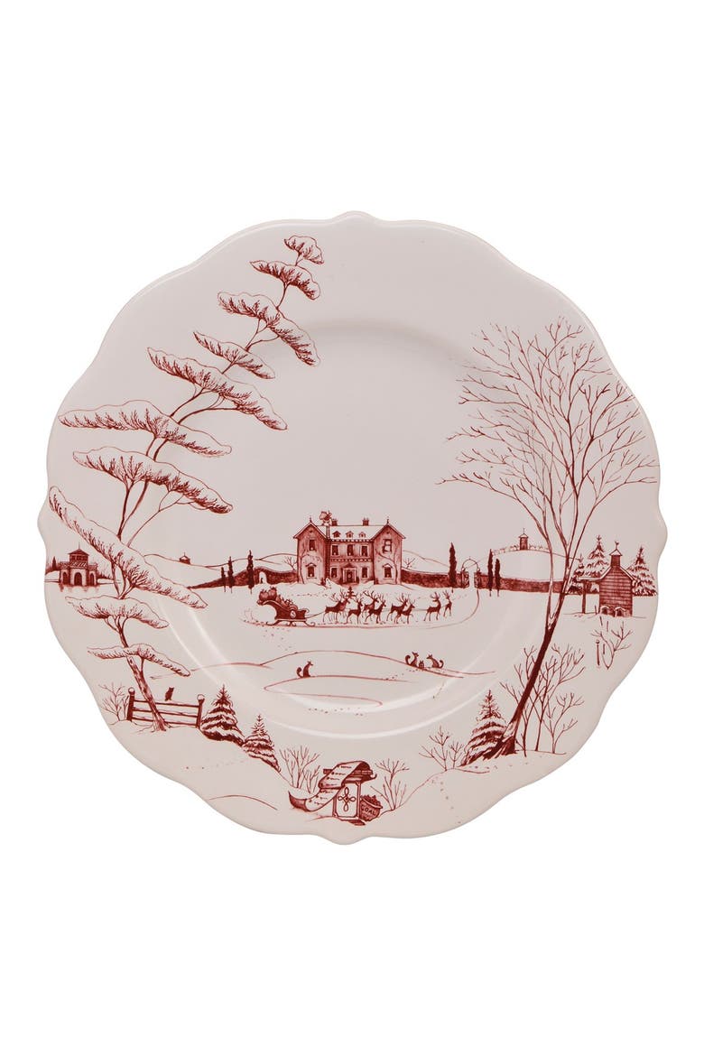Country Estate Winter Frolic Ruby Christmas Eve Dinner Plate, Main, color, RUBY