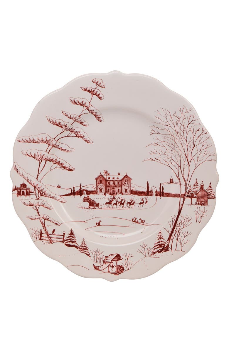Juliska Country Estate Winter Frolic Ruby Christmas Eve Dinner Plate, Main, color, Ruby