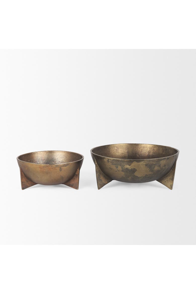 Quita Large Metal Decorative Bowls Set of 2, Alternate, color, Metallic Gold