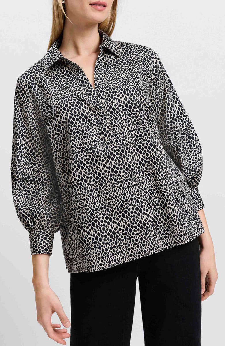 Foxcroft Frankie Abstract Print Cotton Sateen Popover Top, Alternate, color, 