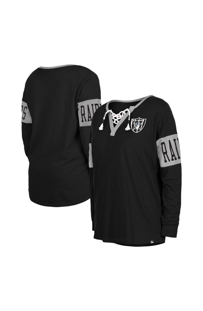 New Era Women's New Era Black Las Vegas Raiders Lace-Up Notch Neck Long Sleeve T-Shirt, Main, color, Black