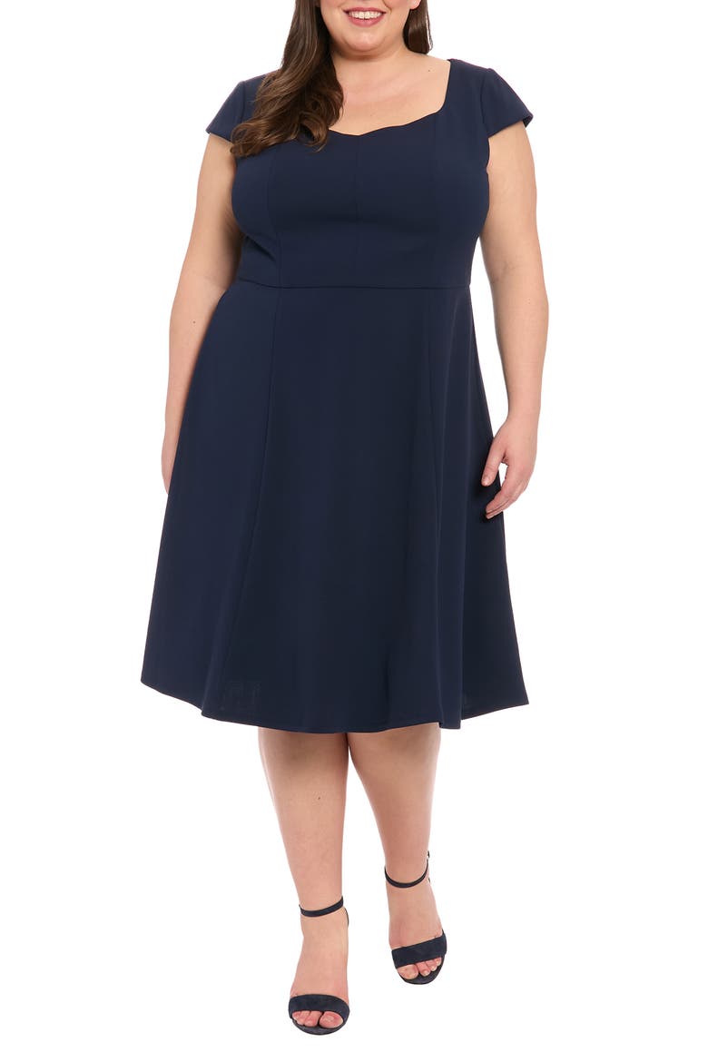 Fit & Flare Sweetheart Midi Dress, Main, color, NAVY BLAZER