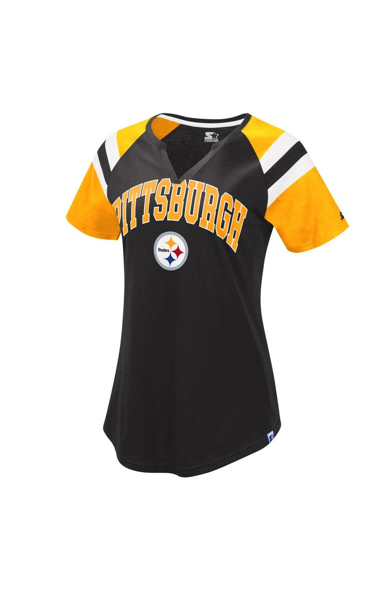 STARTER Women's Starter Black/Gold Pittsburgh Steelers Game On Notch Neck Raglan T-Shirt, Alternate, color, 