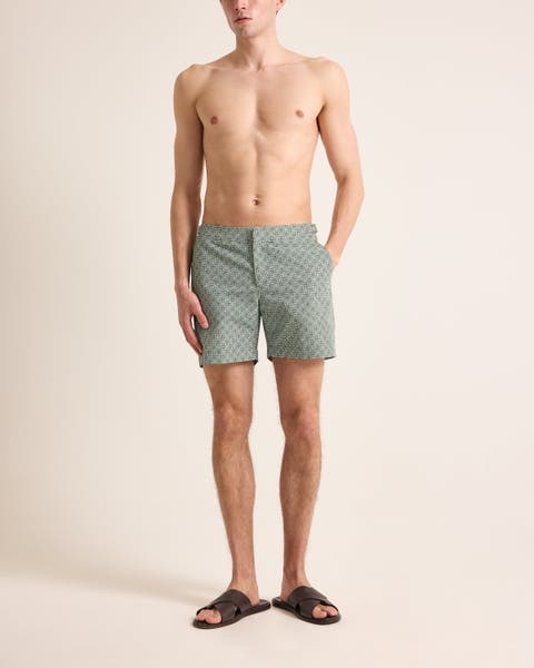 Bulldog Mid-Length Classic Fit Swim Shorts With Portico Print