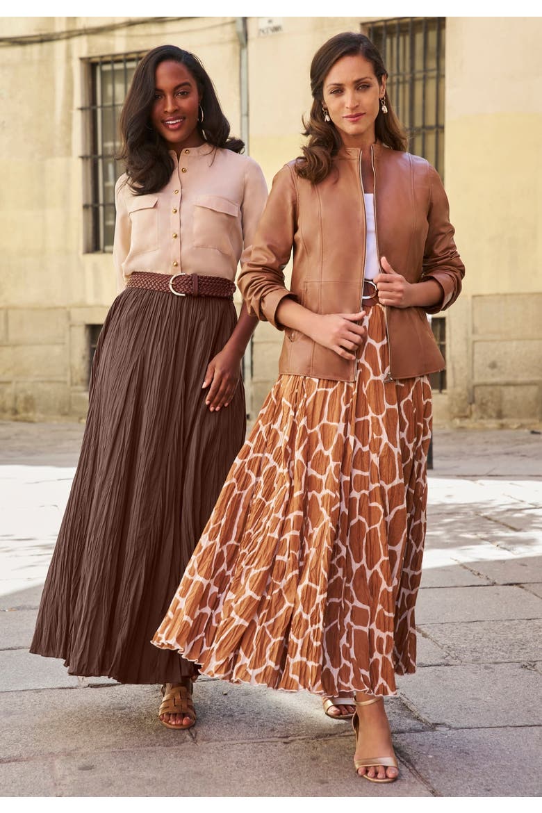 Flowing Crinkled Maxi Skirt, Alternate, color, BLACK SILHOUETTE FLORAL