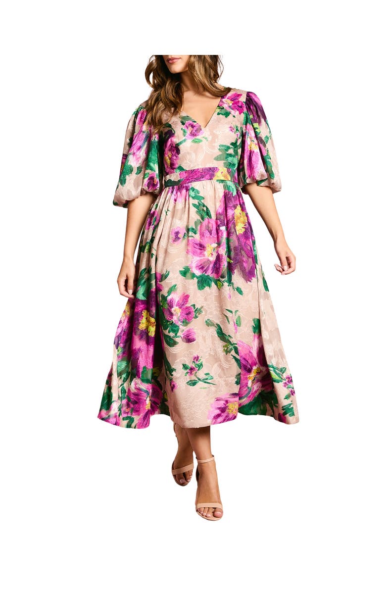 Coast Bow Detail Jacquard Midi Dress, Main, color, Purple