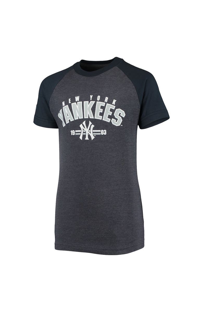 STITCHES Youth Stitches Heathered Navy New York Yankees Raglan T-Shirt, Alternate, color,