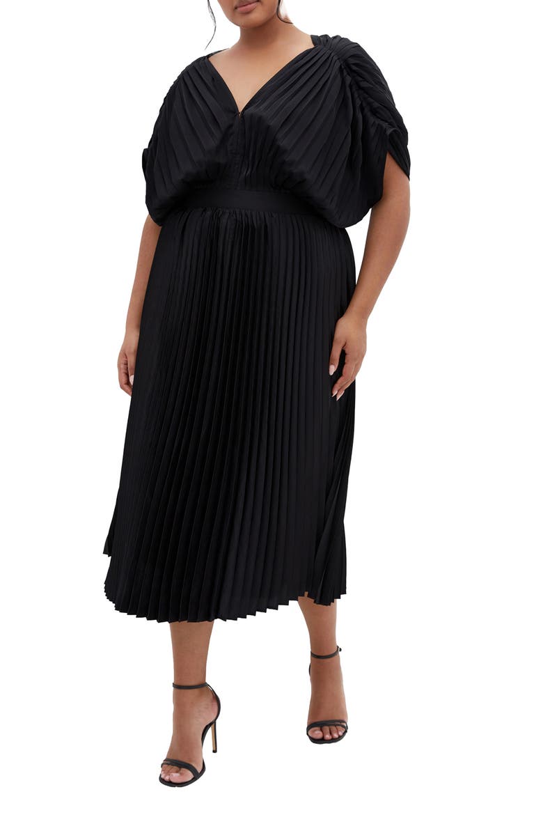Henley Pleated Maxi Dress, Main, color, BLACK