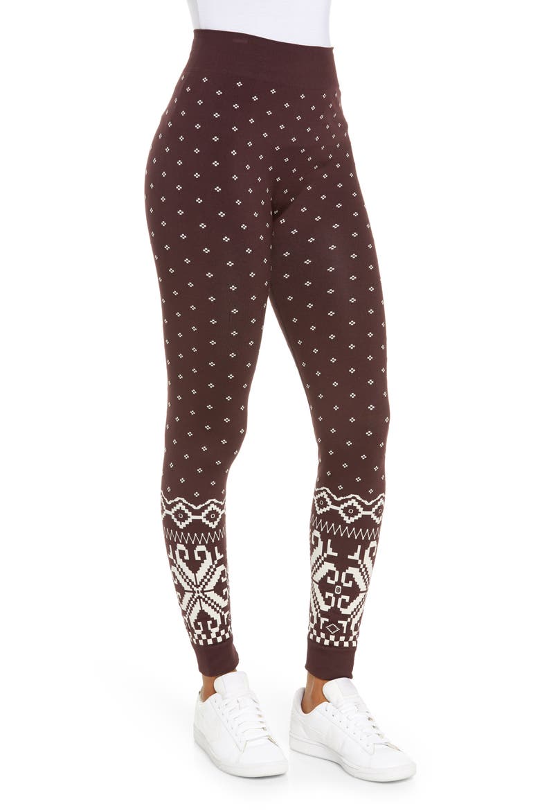 Women's Ski Base Layer Leggings, Alternate, color, BLACK CHERRY FAIRISLE JACQUARD