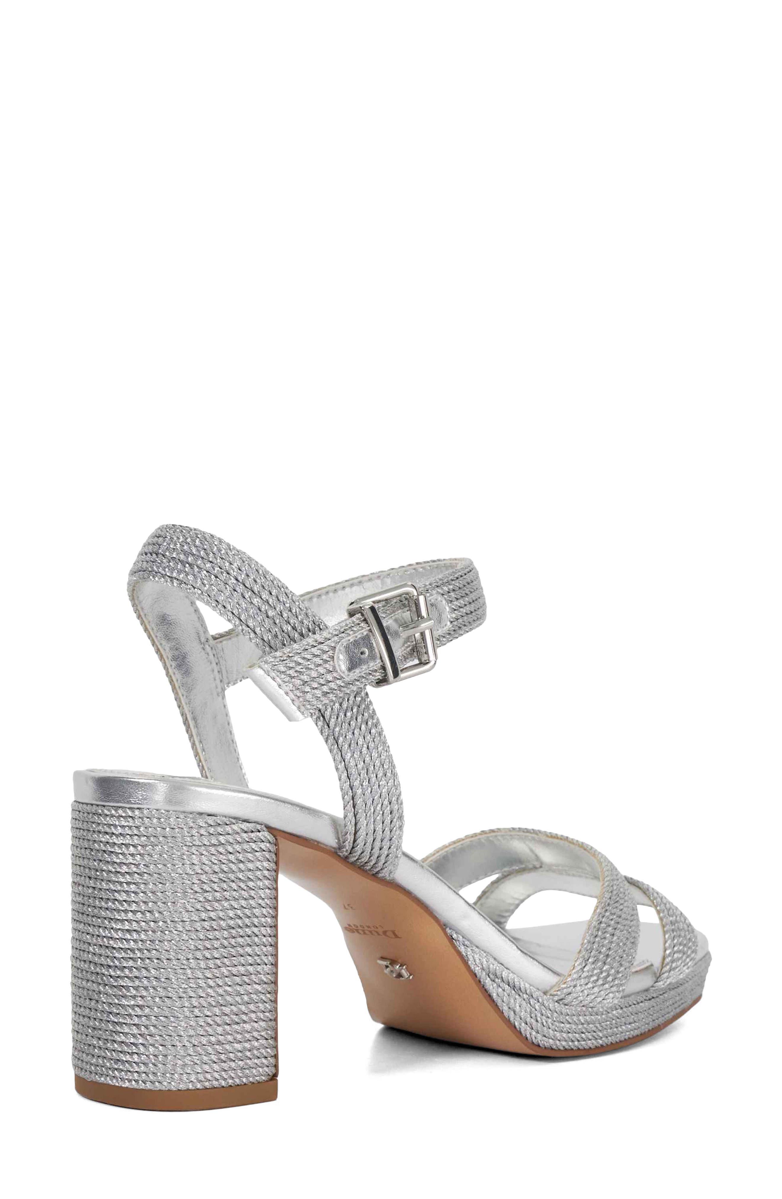 Dune London Manifesting Ankle Strap Sandal, Alternate, color, Silver