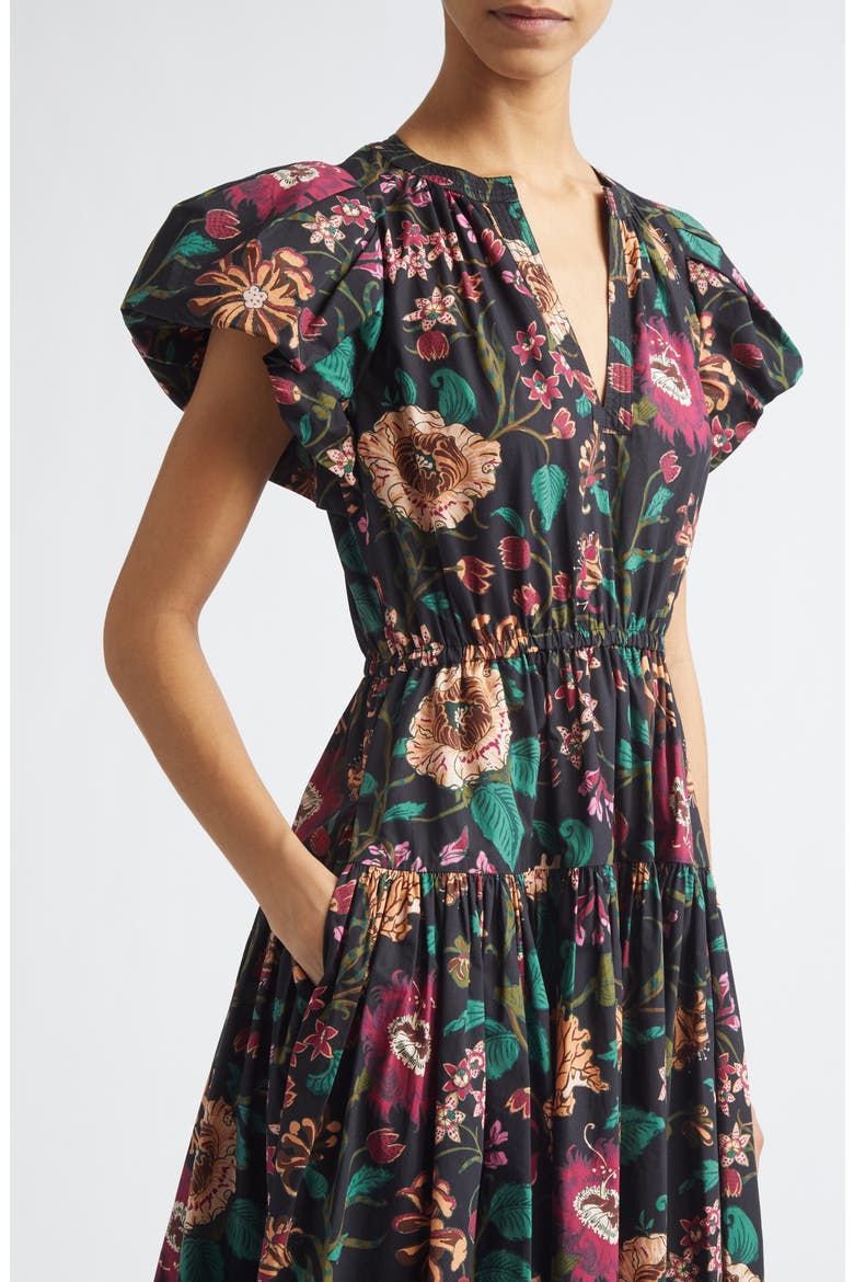 Marin Floral Cotton Midi Dress, Alternate, color, DAHLIA