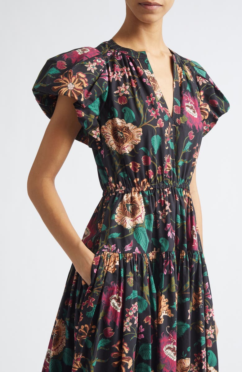 Ulla Johnson Marin Floral Cotton Midi Dress, Alternate, color, Dahlia