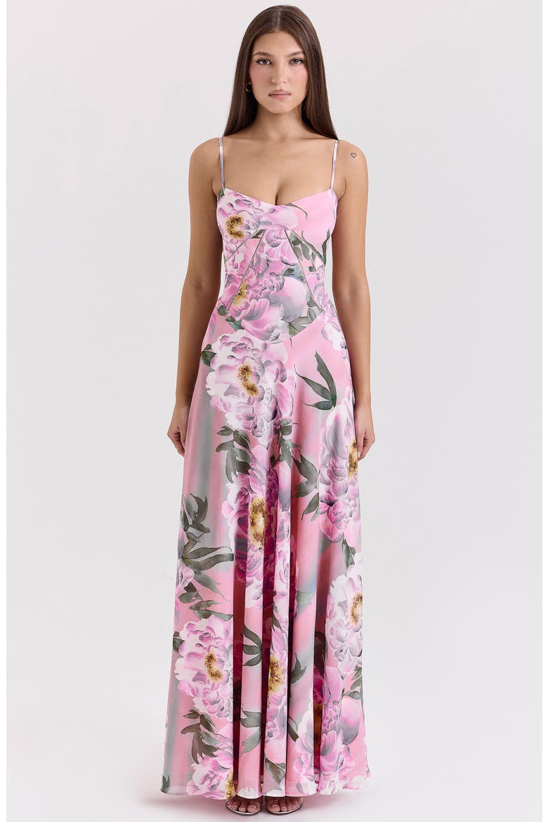 Seren Blush Sheer Lace-Up Back Gown, Alternate, color, PINK FLORAL