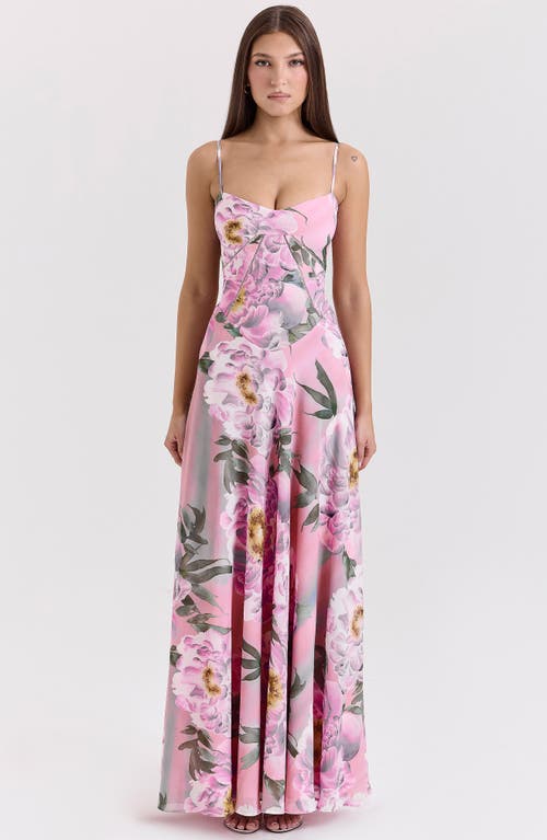 House Of Cb Seren Blush Sheer Lace-up Back Gown