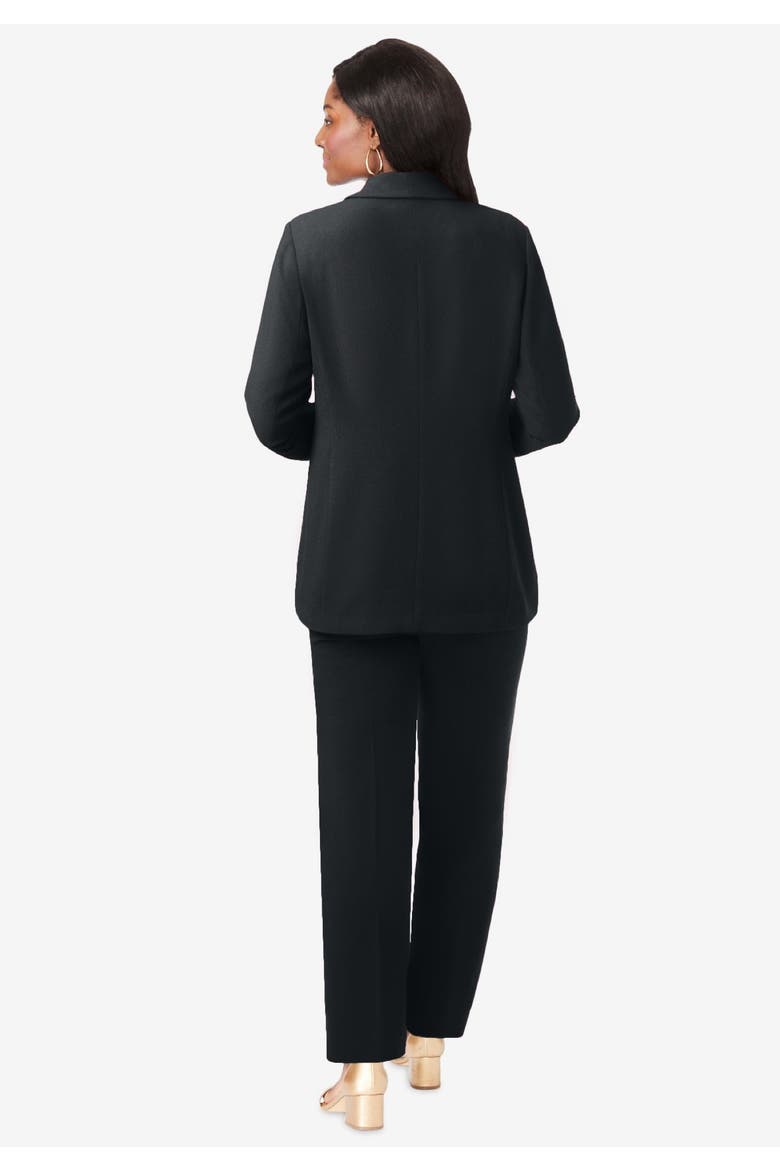 Double Breasted Stretch Crepe Pantsuit, Alternate, color, BLACK