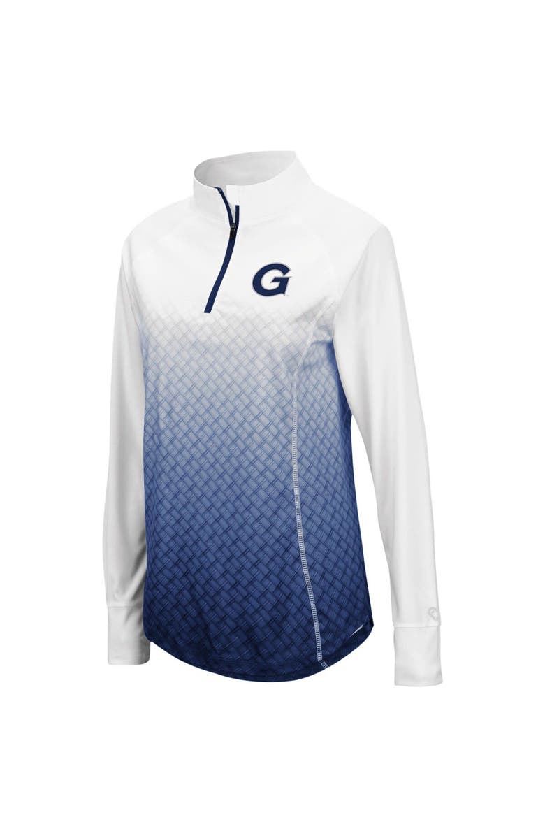 COLOSSEUM Women's Colosseum White/Navy Georgetown Hoyas Magic Ombre Lightweight Fitted Quarter-Zip Long Sleeve Top, Alternate, color, 