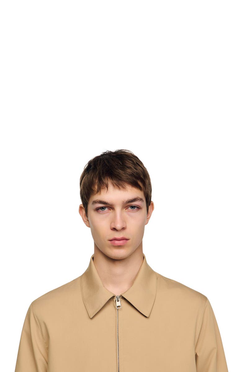 SANDRO Zip-up cotton jacket, Alternate, color, Sand