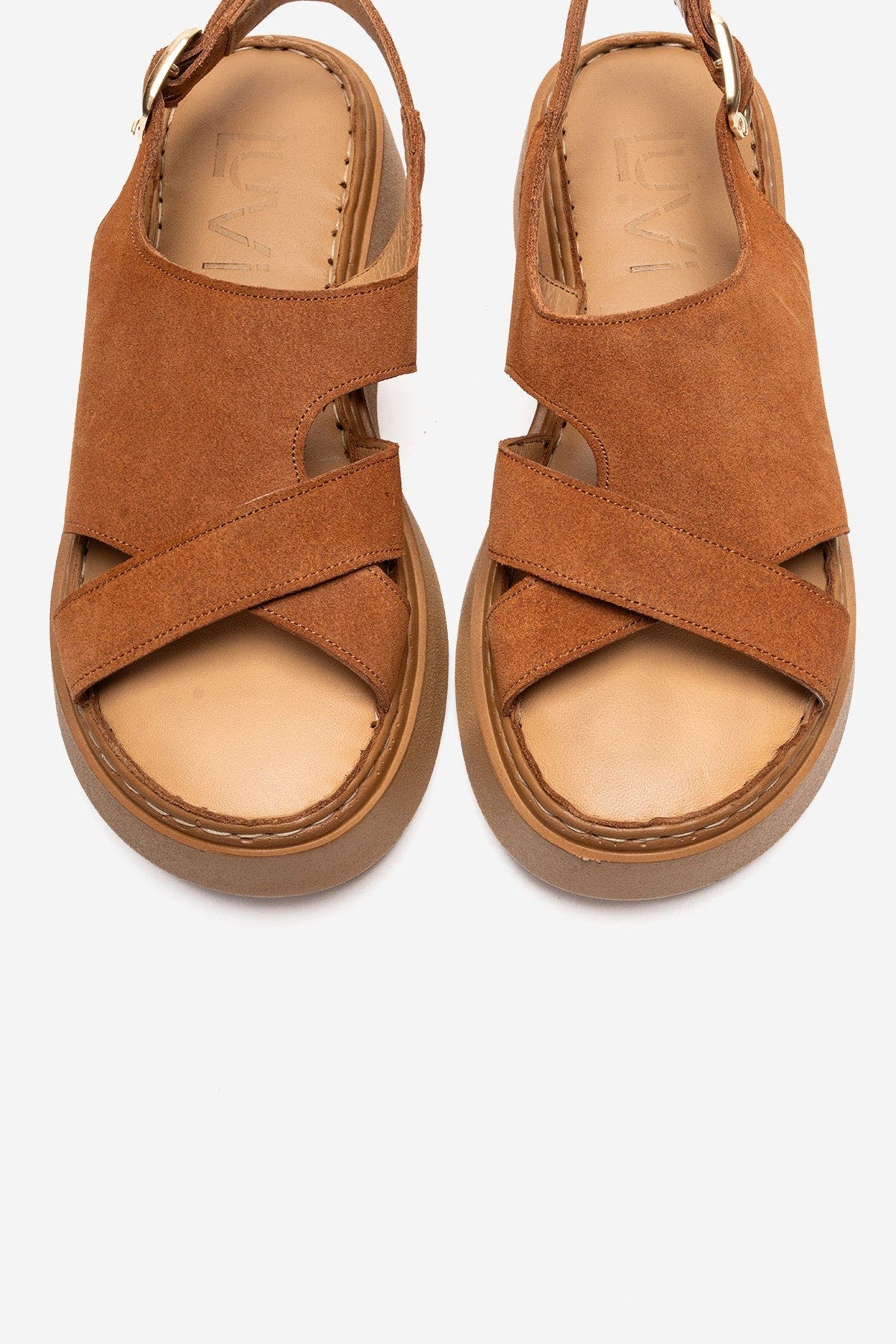 Forever & Always Shoes Vien Leather Platform Sandal, Alternate, color, Cognac Suede