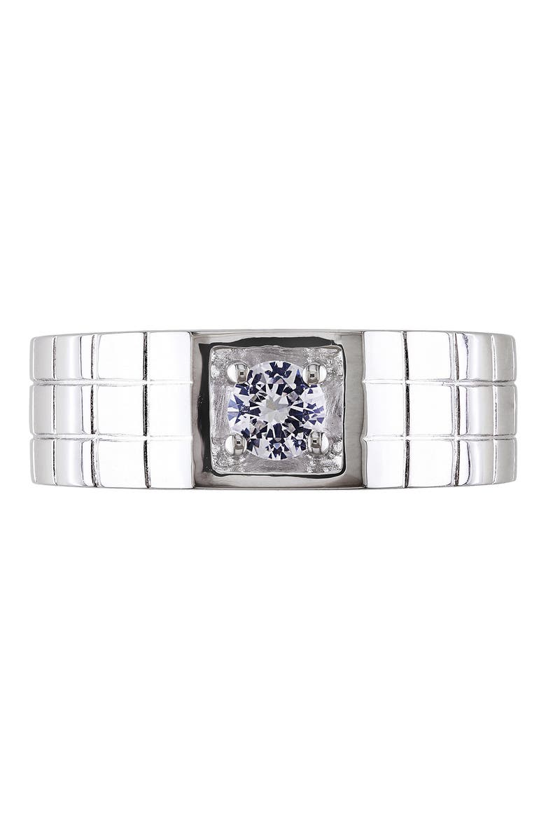 Men's Sterling Silver Created White Sapphire Solitaire Ring, Alternate, color, WHITE