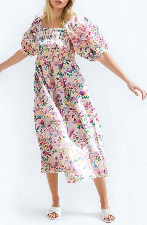 Violet Garden Smocked Cotton Silk Dress