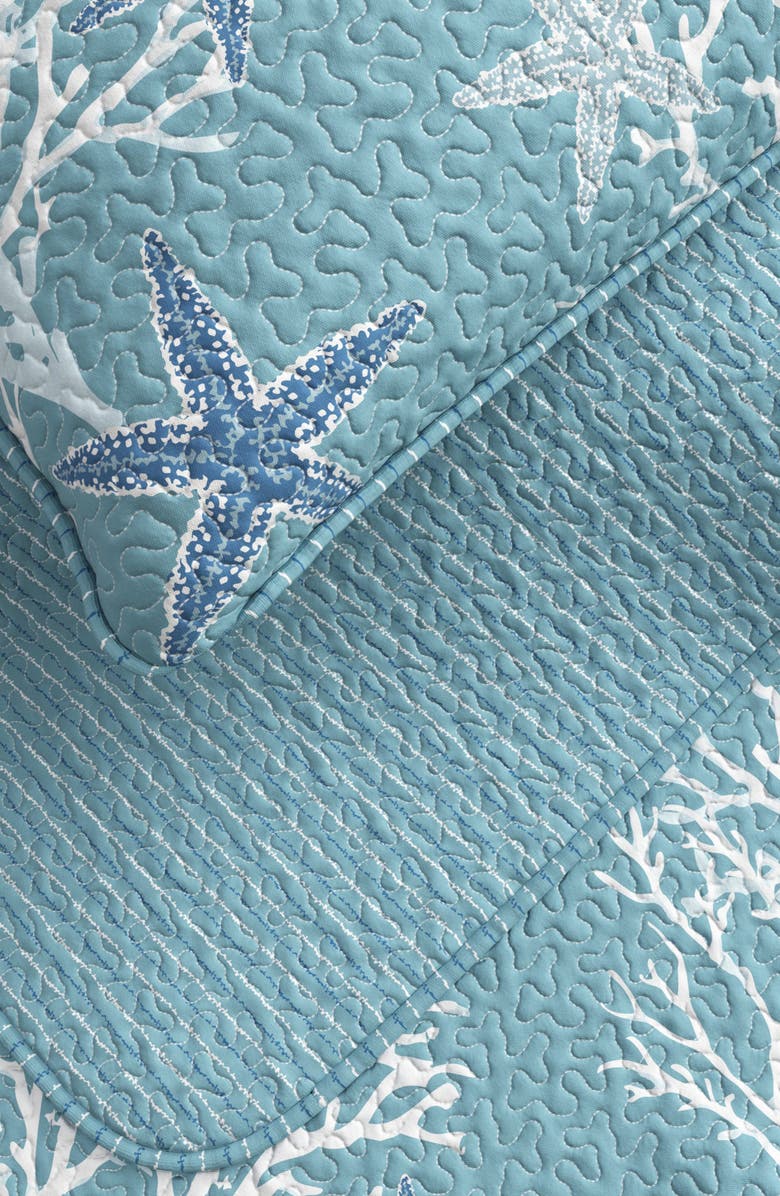 Woven & Weft Coral Starfish Reversible Microfiber Quilt Set, Alternate, color, Ether Blue