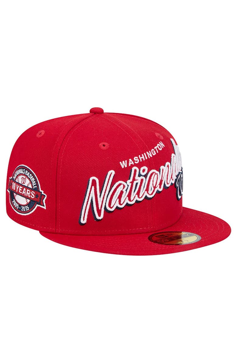 New Era Men's New Era Red Washington Nationals Script Sided 59FIFTY Fitted Hat, Main, color, Red