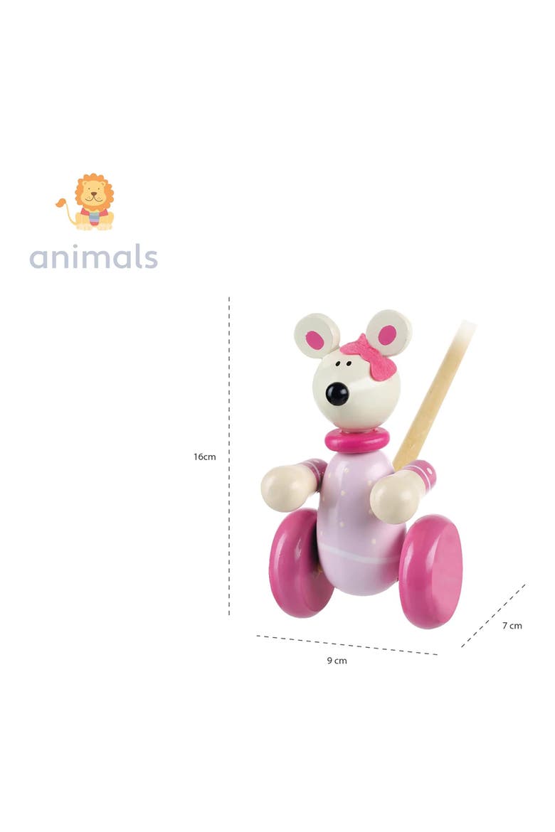 Push Along Pink Mouse, Wooden Toy, Fsc Certified, Ages 1+, Alternate, color, Multicolored