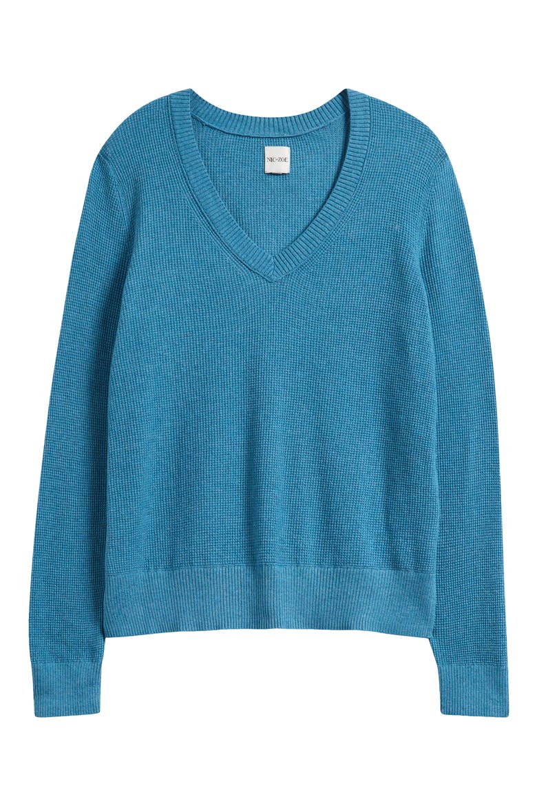 Waffle Stitch V-Neck Sweater, Alternate, color, PEACOCK