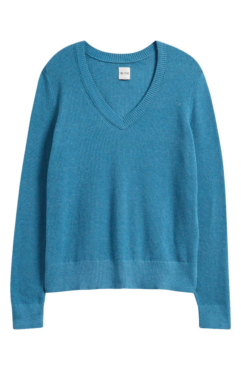 NIC+ZOE Waffle Stitch V-Neck Sweater, Alternate, color, Peacock